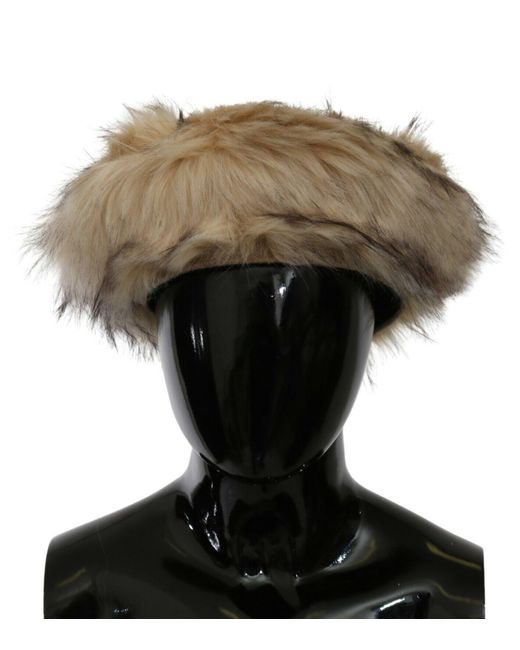 Dolce & Gabbana Green Faux Fur Hat Winter Warmth