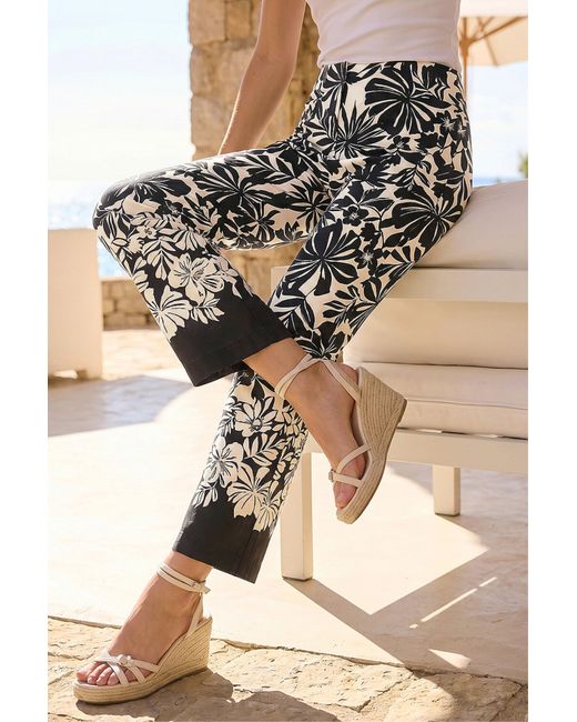Roman Natural Abstract Print Seam Stretch Trouser