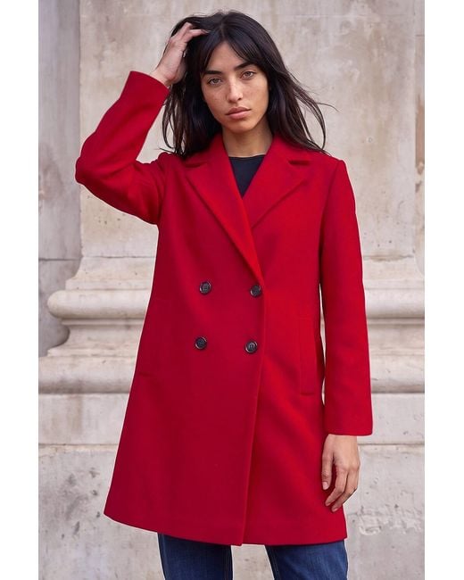 Roman Red Petite Double Breasted Revere Collar Coat