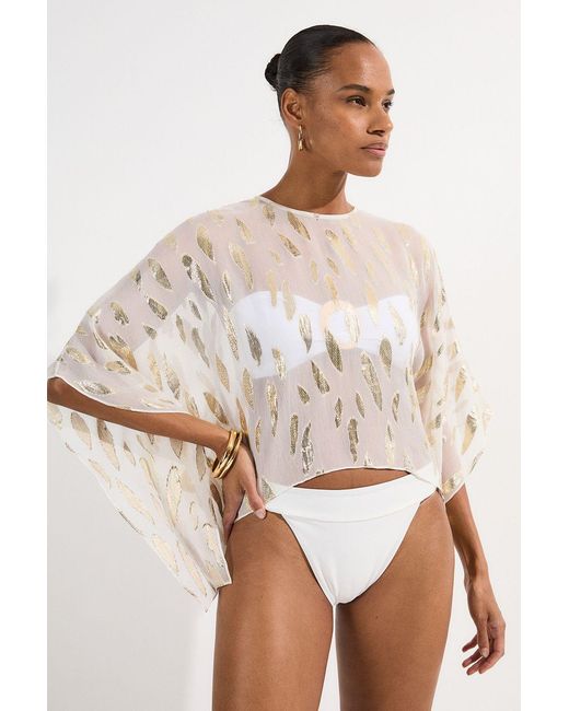 Karen Millen White Beach Metallic Thread Kimono Sleeve Top