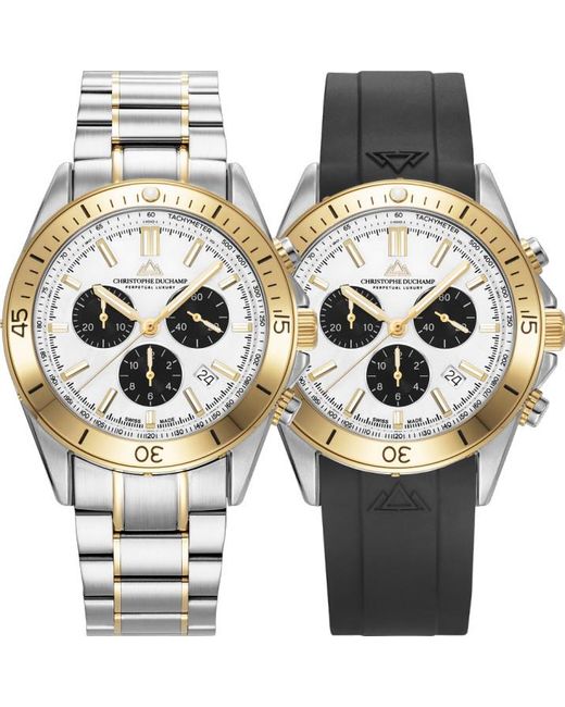 Christophe Duchamp Metallic Metorite Dial With Metal Bracelet/ Interchangable Rubber Strap for men