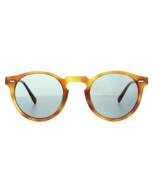 Oliver Peoples Blue Retro Round Semi Matt Havana Photochromic Sunglasses for men