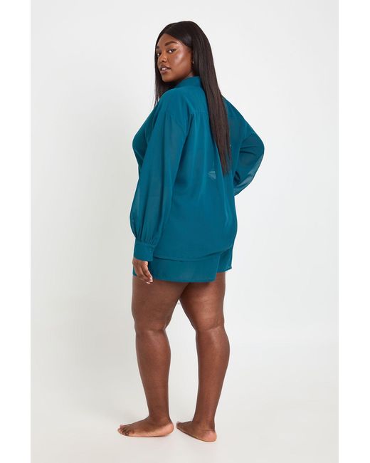 Boohoo Blue Plus Chiffon Beach Shirt