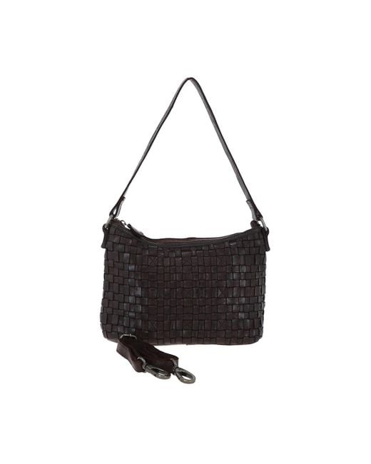 Ashwood Leather Black 'Incanto Infinito' Vintage Woven Shoulder Bag