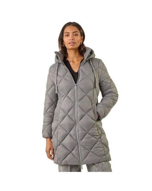 Roman Gray Diamond Quilt Padded Coat