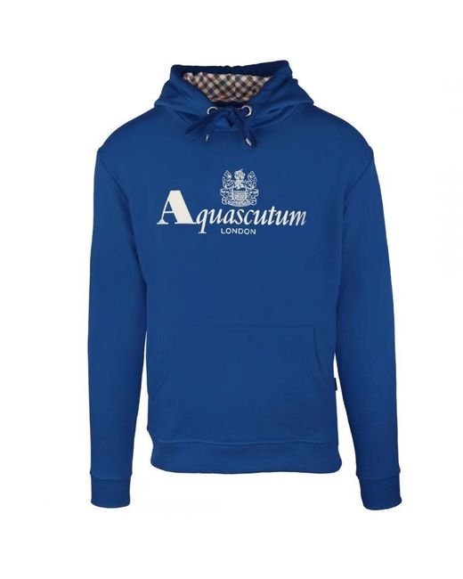 Aquascutum Classic Waterfield Logo Blue Hoodie Cotton for men