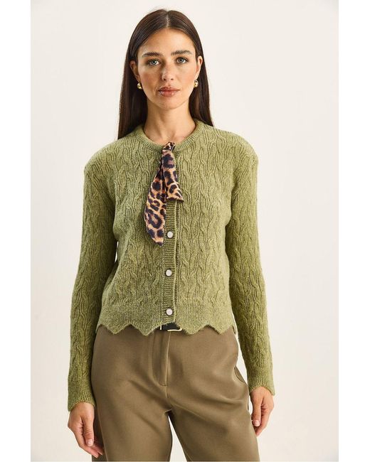Bianco Lucci Green Textured Knitwear Cardigan