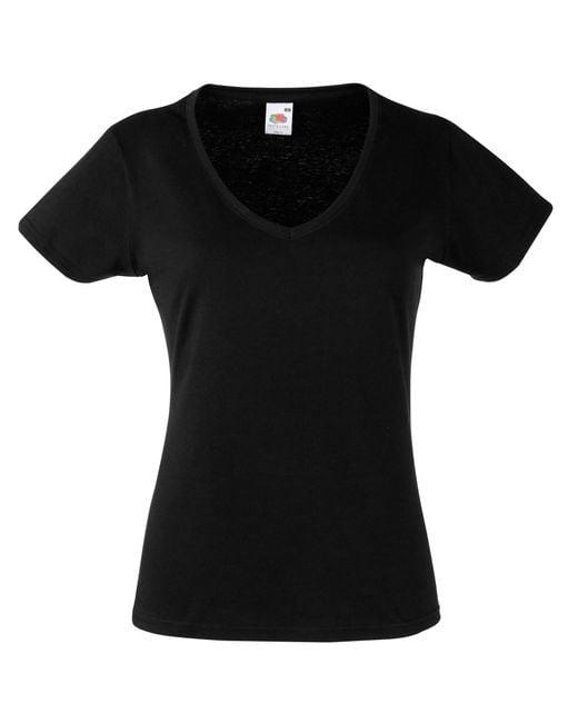 Fruit Of The Loom Black Ladies Valueweight V Neck Lady Fit T-Shirt