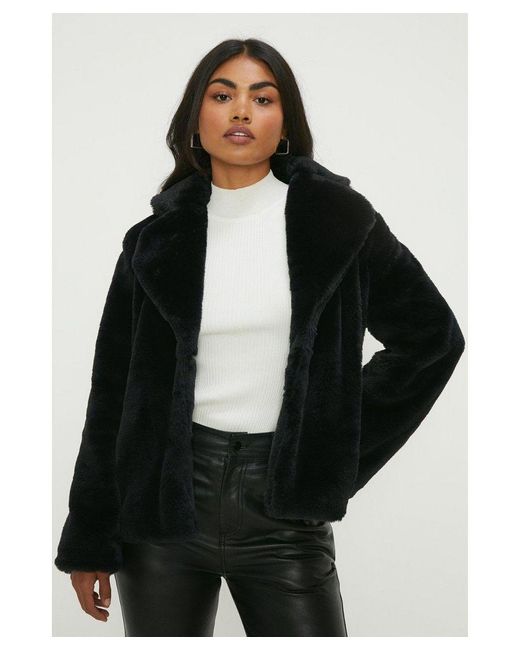 Dorothy Perkins Black Faux Fur Single Breasted Coat