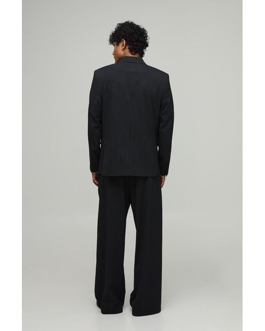 BoohooMAN Black Pinstripe Clasp Detail Relaxed Fit Suit Jacket