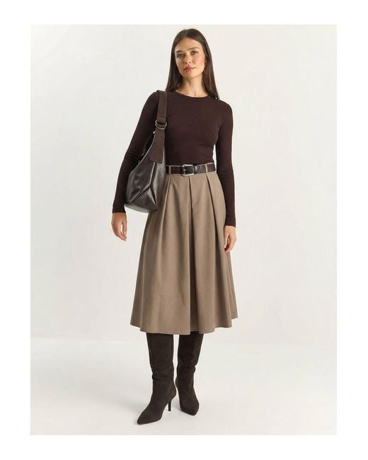 Bianco Lucci Natural High Waist Midi Skirt With Belt