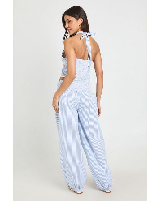 Boohoo Blue Shirred Waist Balloon Trousers