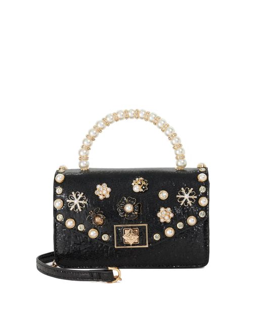 Dune Black Blooms Beaded Handle Embellished Cross Body Bag