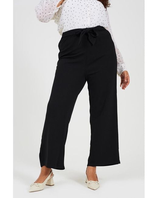 Brave Soul Black Curve Bootcut Trousers With Tie Belt