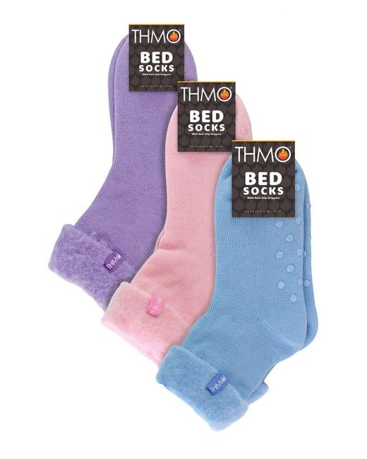 THMO Blue 3 Pack Ladies Bed Socks With Grips