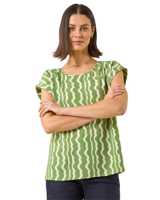 Roman Green Abstract Wave Print Shell Top