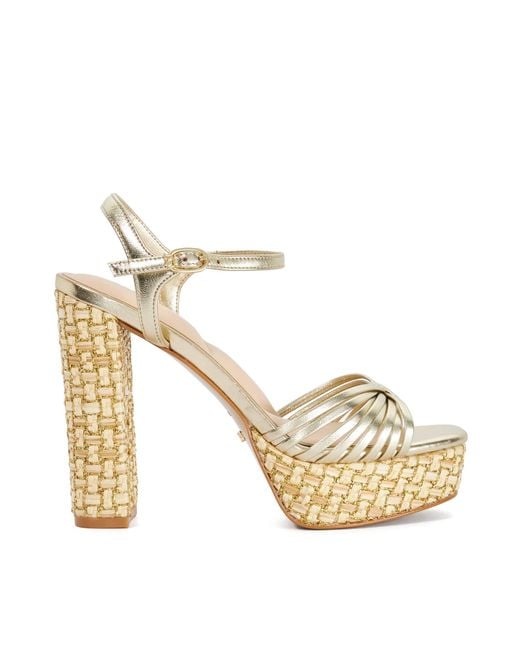 Dune Metallic Minogue Raffia Platform Heels