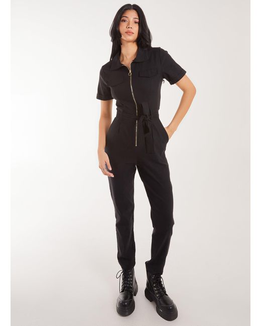 Pink Vanilla Black Zip Front Boilersuit