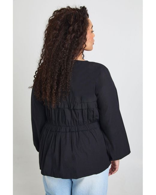 Boohoo Black Plus Ruched Tie Front Detail Smock Top