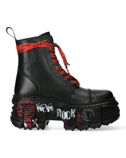 New Rock Black Punk Platform Leather Boots-Wall126Cct-C1