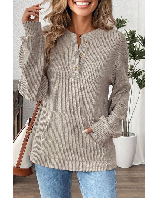 Azura Exchange Gray Rippenshirt Mit Knopfleiste