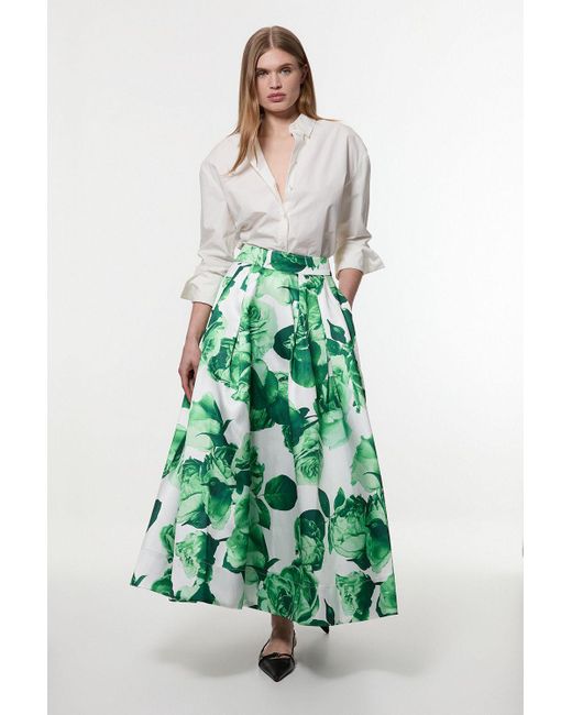 Karen Millen Green Rose Twill Woven Prom Skirt