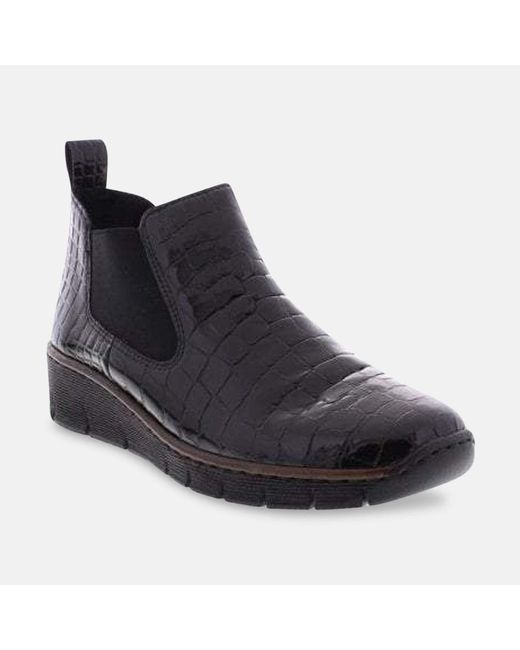 Rieker Black Ladies Slip On Ankle Shoes