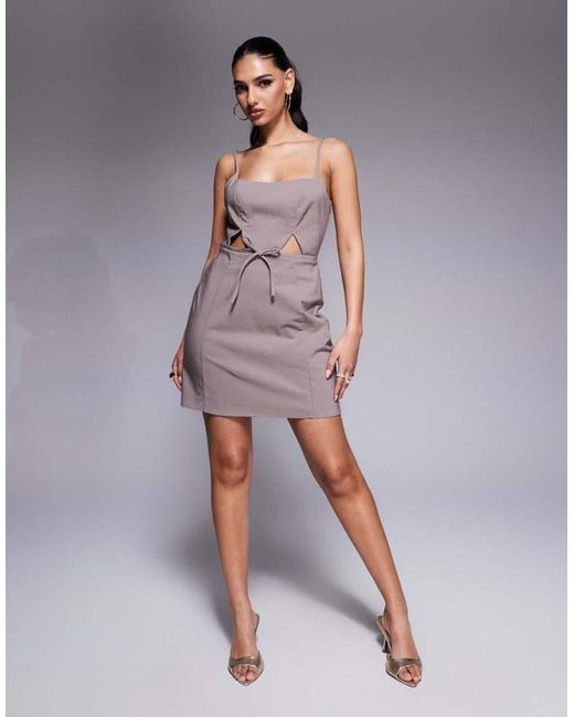 ASOS Gray Structured Cutout Mini Dress With Bow