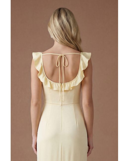 Oasis Natural Butter Ruffle Square Neck Satin Bridesmaid Maxi Dress