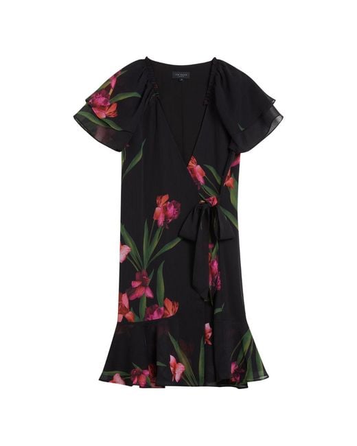Ted Baker Black Fascia Angel Sleeve Wrap Mini Dress