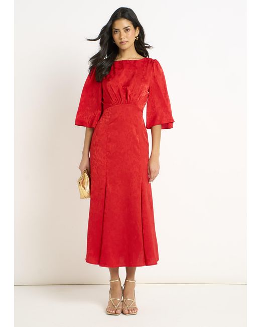 Gini London Red Satin Jacquard Midi Dress