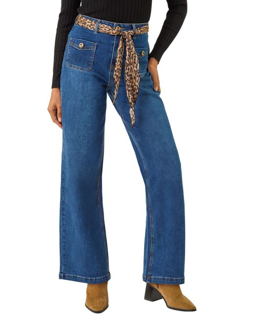 Roman Blue Animal Print Belt Pocket Jean