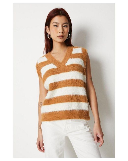 Warehouse Natural Striped V Neck Knitted Tank Top