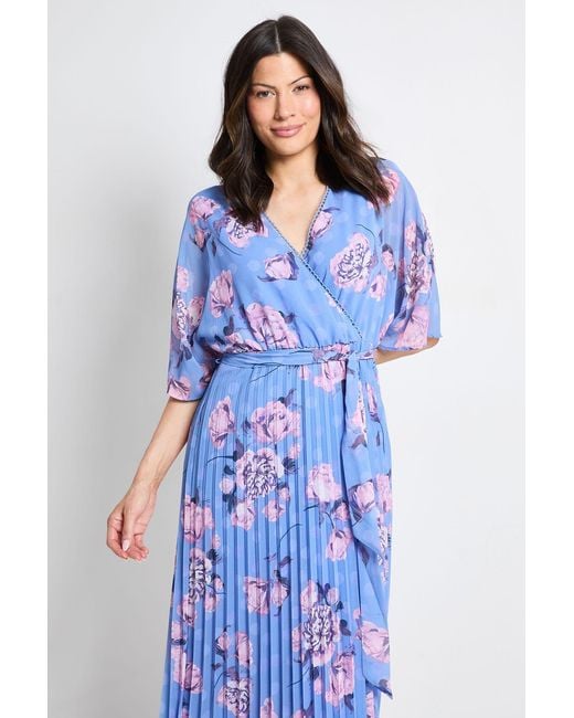 Wallis Blue Floral Polka Dot Mix Pleated Midi Dress