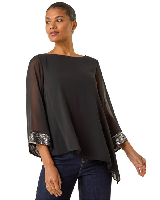 Roman Black Asymmetric Sequin Cuff Top