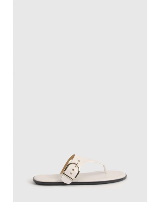 Boohoo White Flip Flop Buckle Toe Post Flops