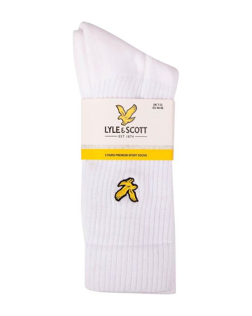 Lyle & Scott White 3 Pack Tube Socks for men