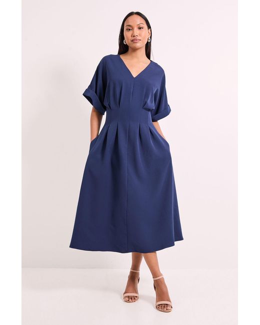 PRINCIPLES Blue Crepe Pleat Waist Fit & Flare Midi Dress