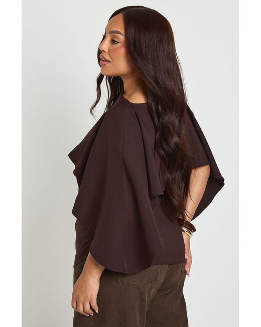 Boohoo Brown Plus Cape Overlay Top