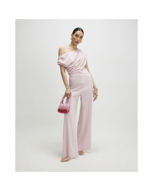 River Island White Jumpsuit Asymmetric Drape