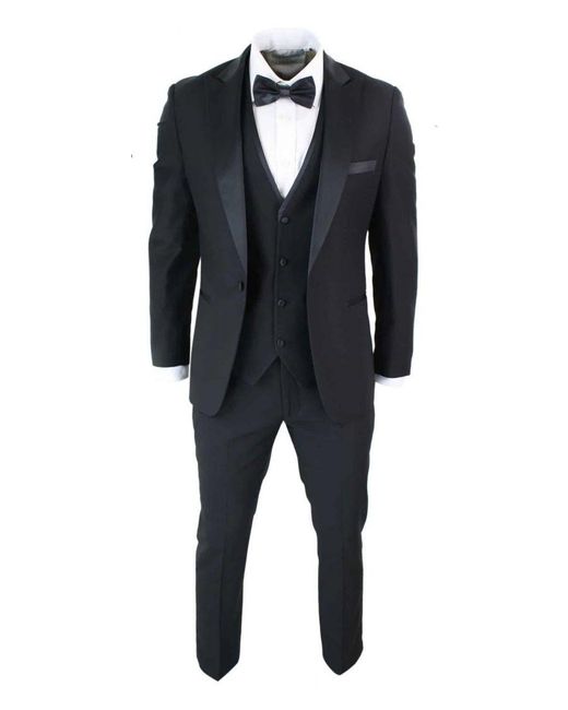 Paul Andrew Black 3 Piece Tuxedo Suit Classic Satin Dinner Tailored Fit Wedding Prom for men