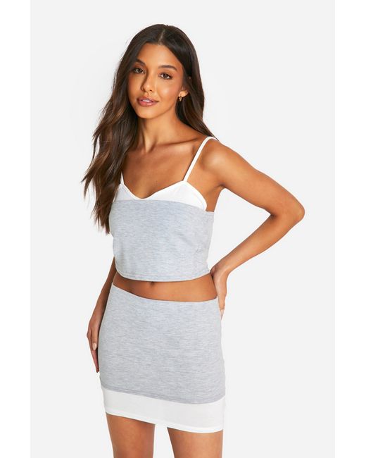 Boohoo White Double Layer Contrast Cami Top