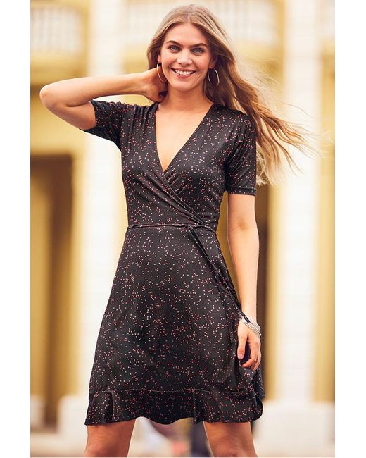 Sosandar Black Berry Print Faux Wrap Slinky Dress