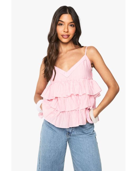 Boohoo Crinkle Ruffle Layered Cami