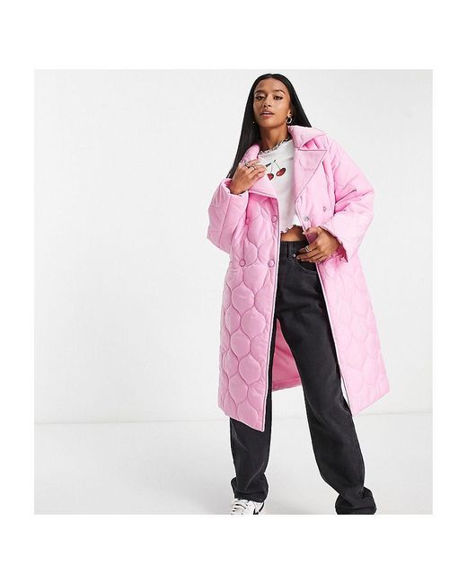 Miss Selfridge Pink Petite Longline Puffer Coat