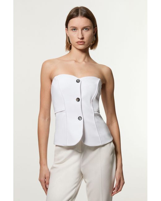 Karen Millen White Tailored Contrast Tipped Stitch Detail Bandeau Waistcoat
