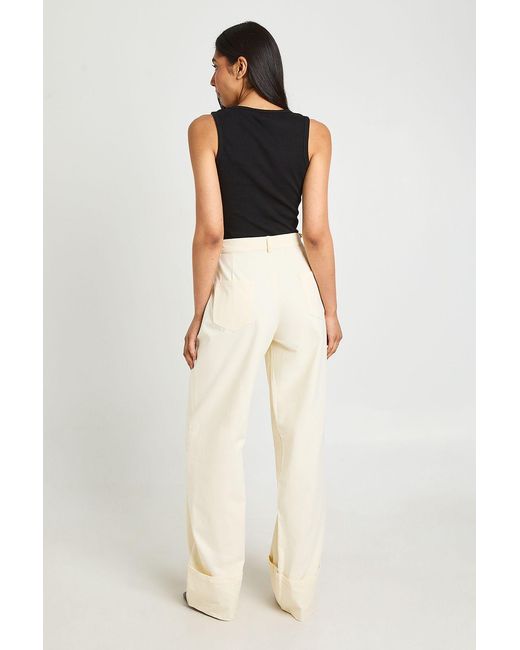 Boohoo Multicolor Tall Turn Up Hem Twill Wide Leg Trousers