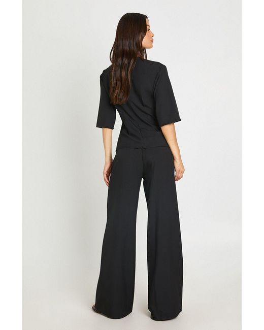 Boohoo Blue Tall Woven Marl Cinch Waist Top Wide Leg Trouser Co-Ord