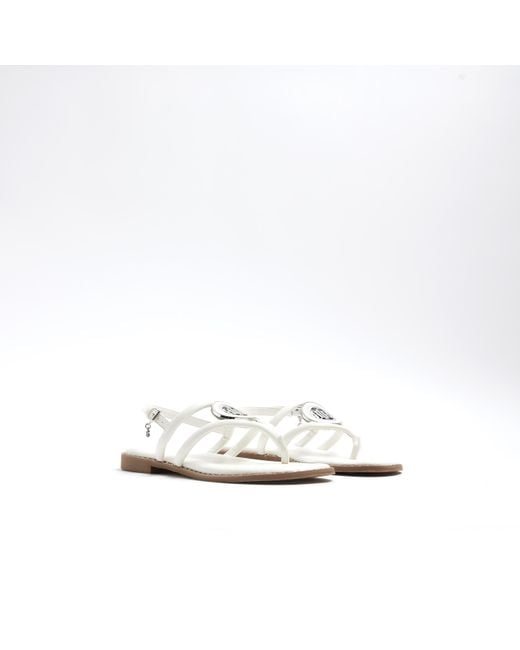 River Island White Studded Flat Sandals