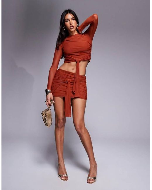 ASOS Red Co-Ord Mesh Mini Skirt With Ties